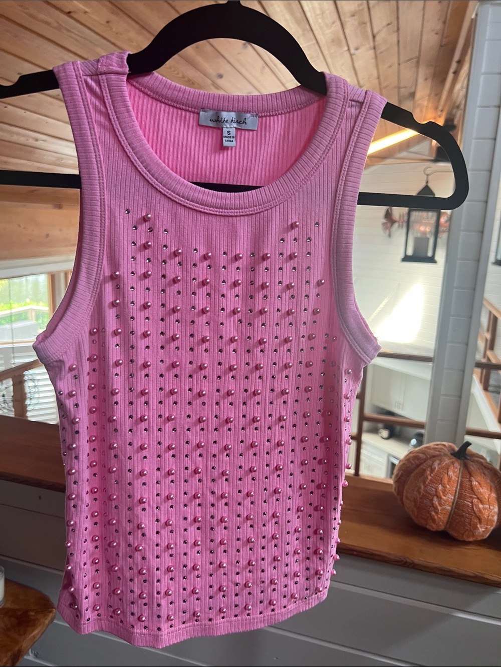 white birch Pink Studded Ribbed Tank